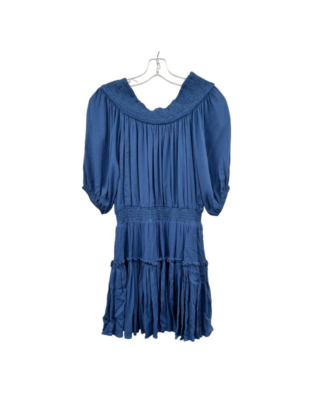 Hailey & Co. Off Shoulder Dress Mini Boho 3/4 Sleeve Smocked Blue Size Small